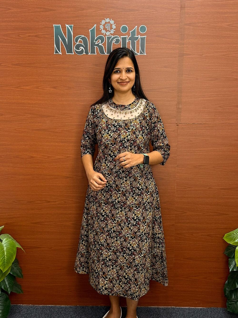 Jewel neck cotton designer kurti