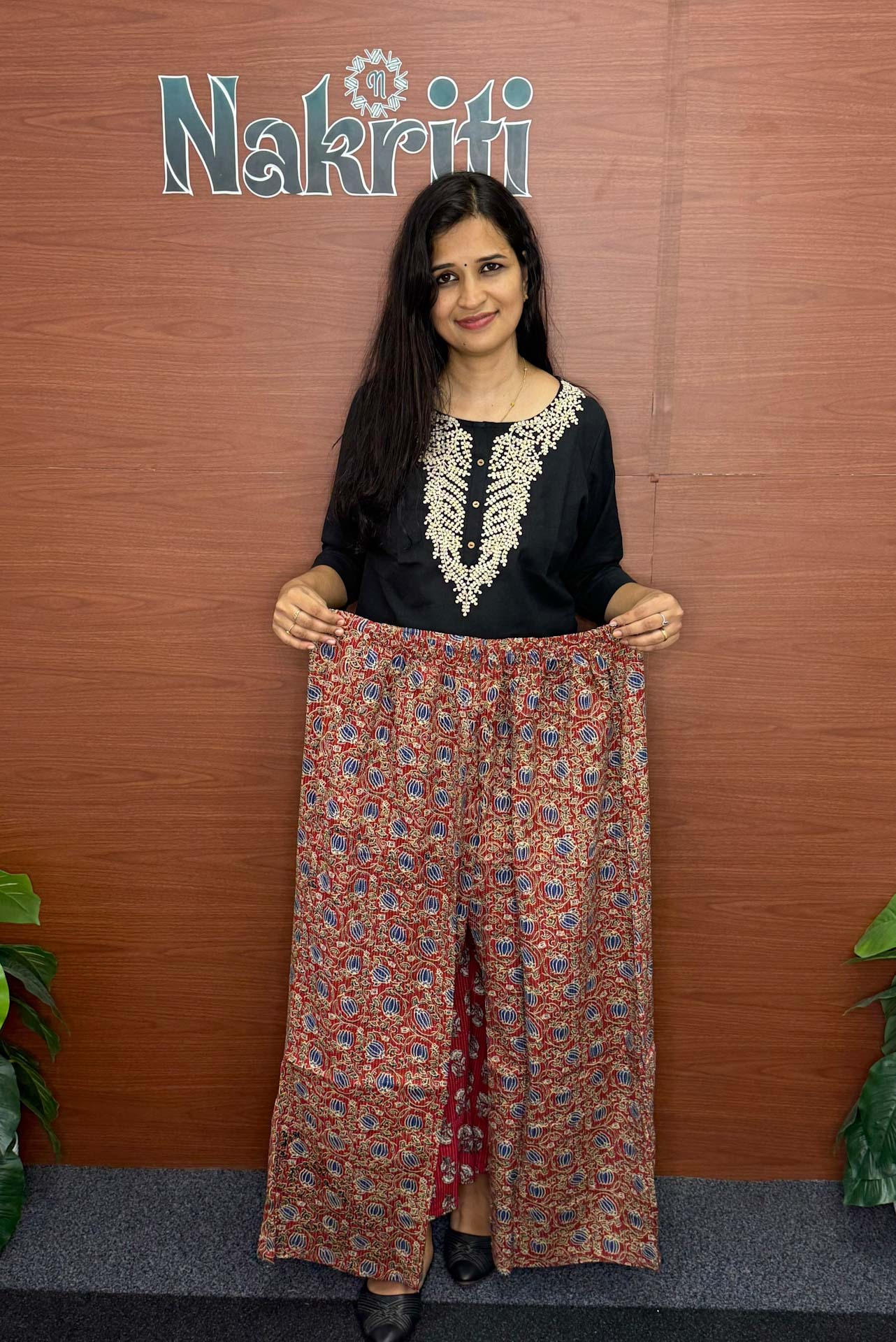 Kantha stitch cotton palazzo pants