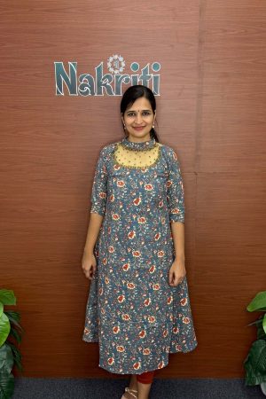 Jewel neck cotton designer kurti