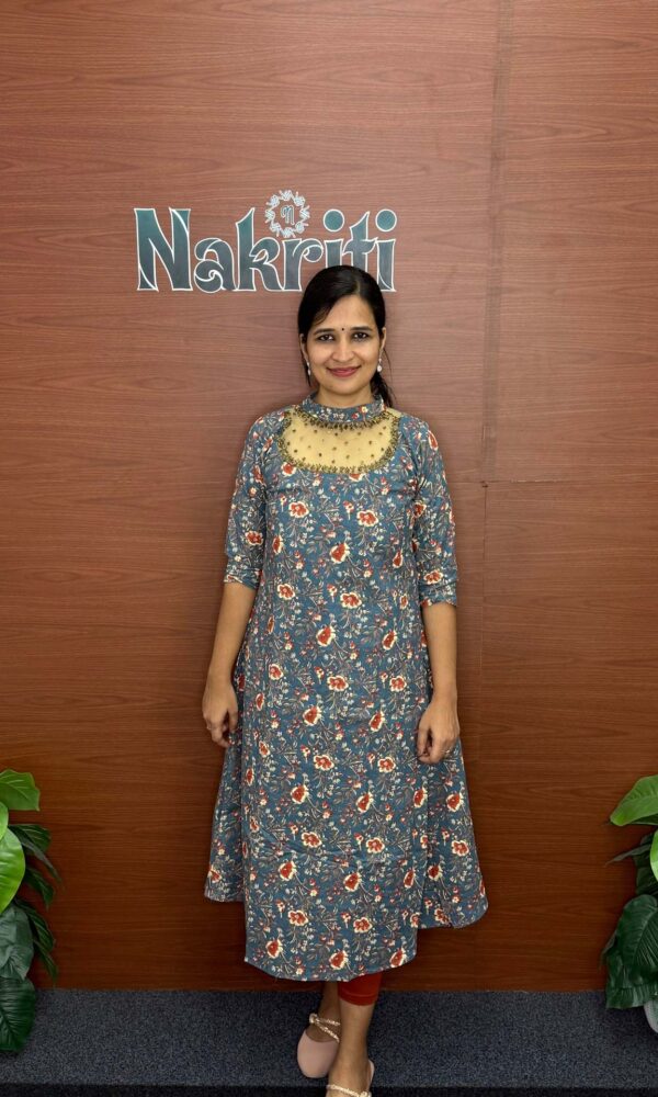 Jewel neck cotton designer kurti
