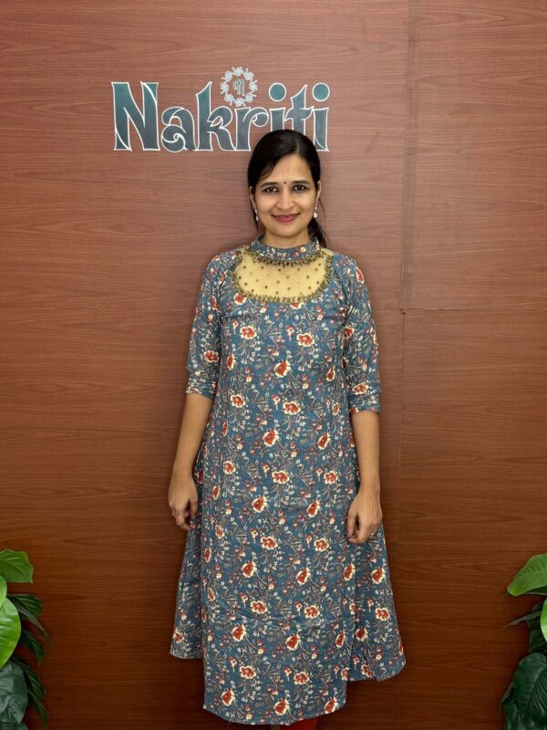 N404-3 Jewel neck cotton designer kurti