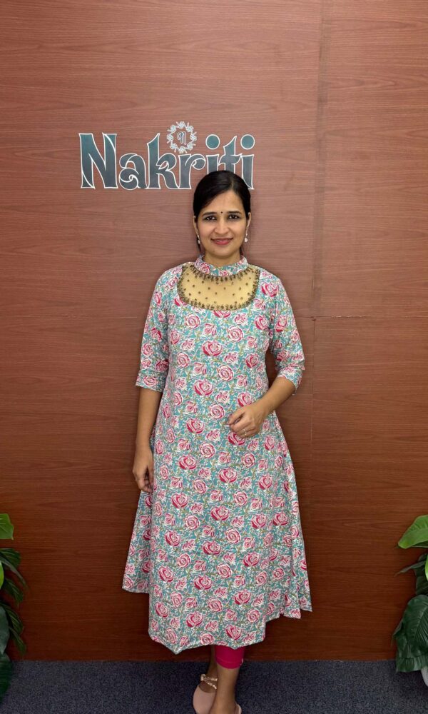 Jewel neck cotton designer kurti