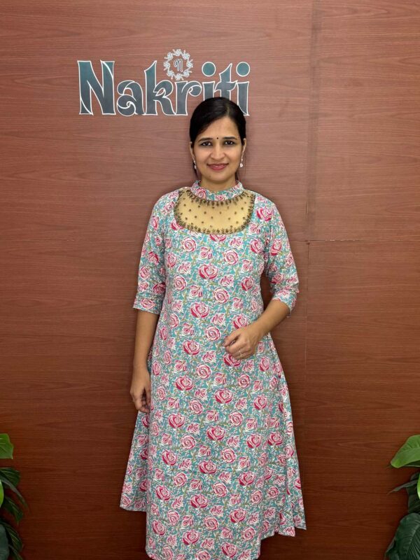 N404-4 Jewel neck cotton designer kurti