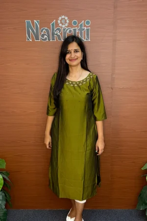 Olive green Silk designer kurti