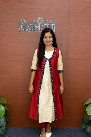 Silk cotton kurti with detachable jacket