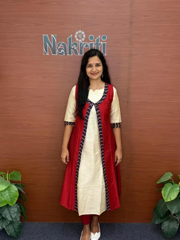 Silk cotton kurti with detachable jacket