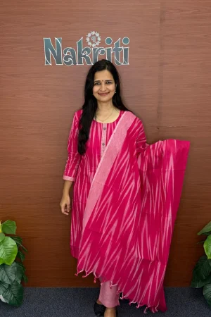South Cotton Ikat Handloom Kurti With Pant and Dupatta Set (3pc set)