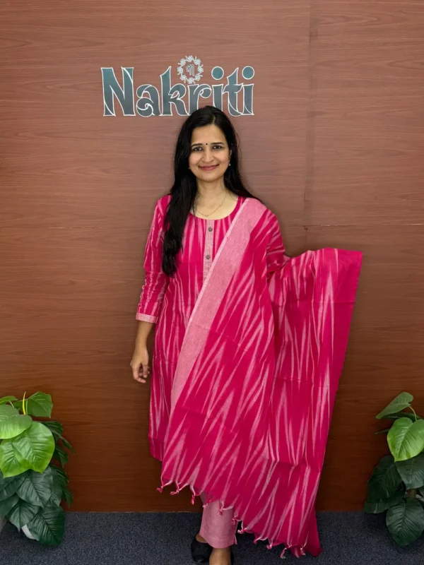 South Cotton Ikat Handloom Kurti With Pant and Dupatta Set (3pc set)