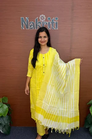 South Cotton Ikat Handloom Kurti With Pant and Dupatta Set (3pc set)
