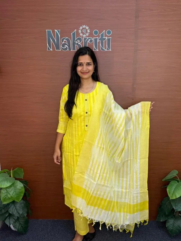 South Cotton Ikat Handloom Kurti With Pant and Dupatta Set (3pc set)