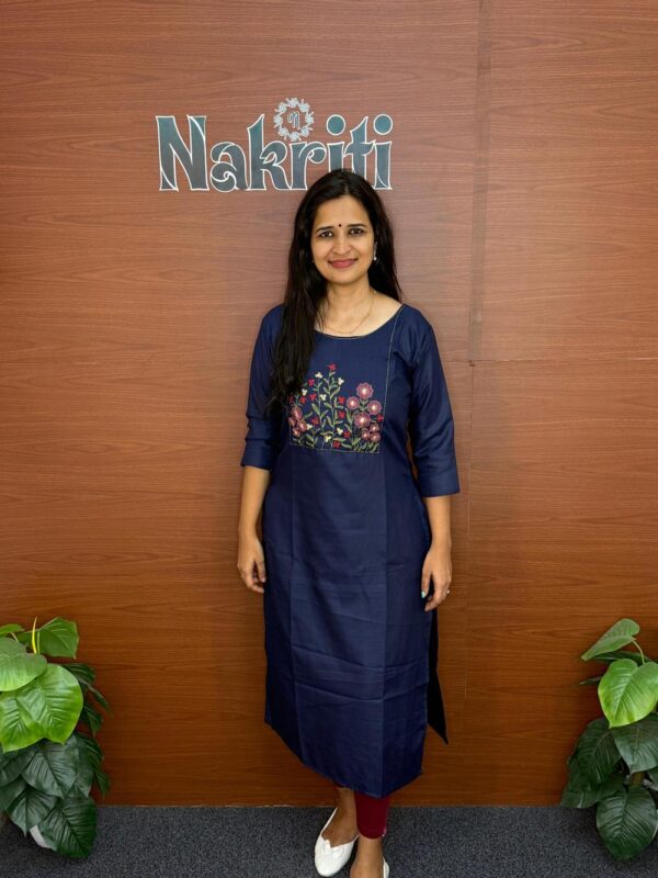 Navy blue embroidered kurti