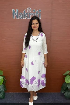 Mul cotton floral printed A-line kurti