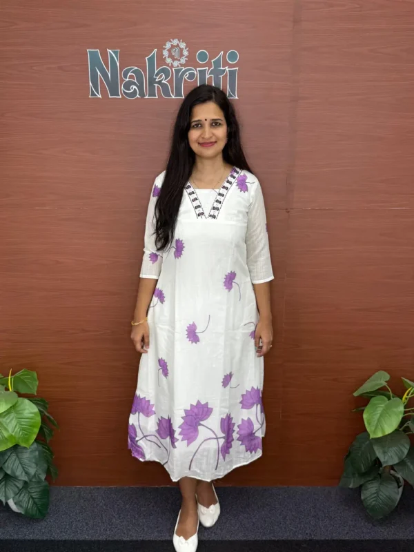 Mul cotton floral printed A-line kurti