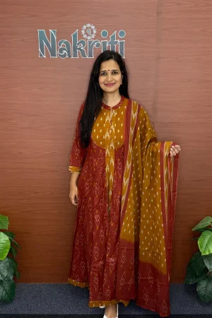 Pochampalli Ikat Long Gown with Dupatta(2pc set)