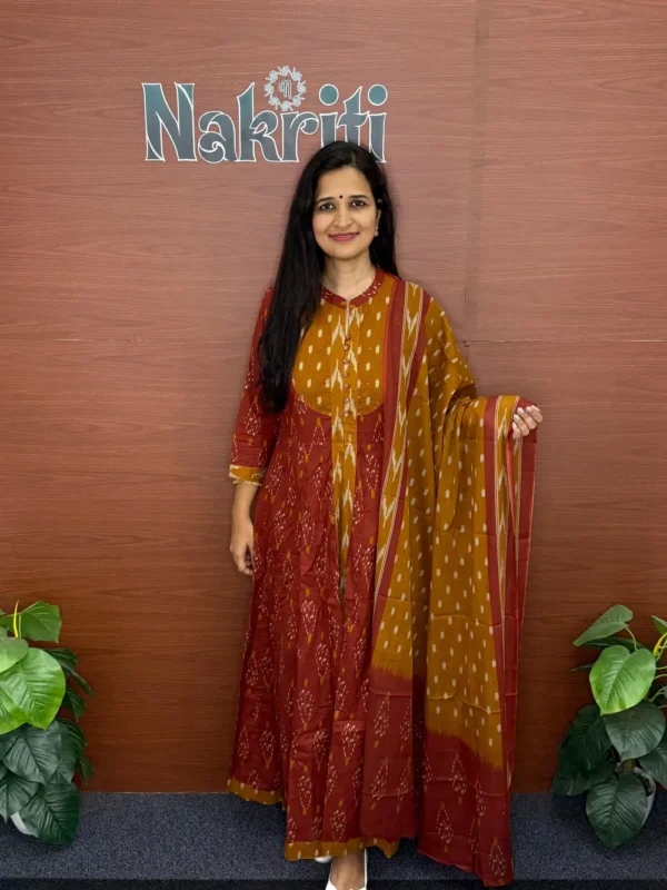N900 Pochampalli Ikat Long Gown with Dupatta(2pc set)