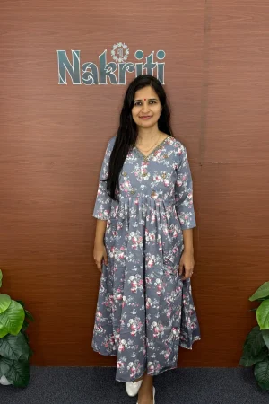 Floral print designer A-line kurti