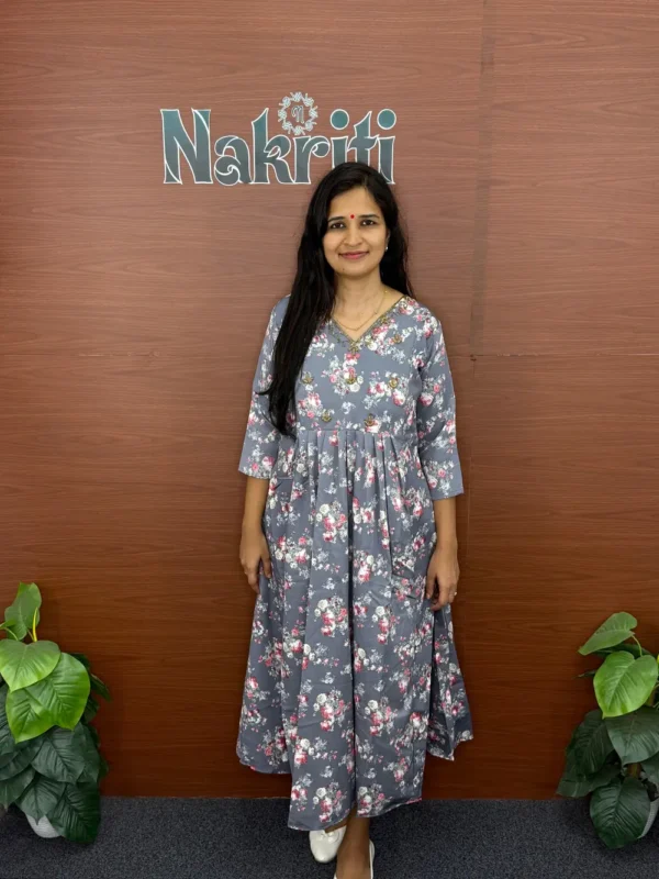 N1069-1 Floral print designer A-line kurti