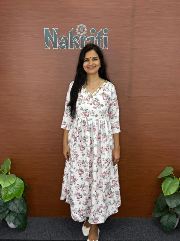 N1069 Floral print designer A-line kurti
