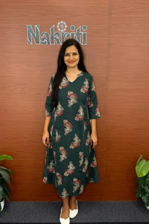 Kantha stitch A-line cotton kurti