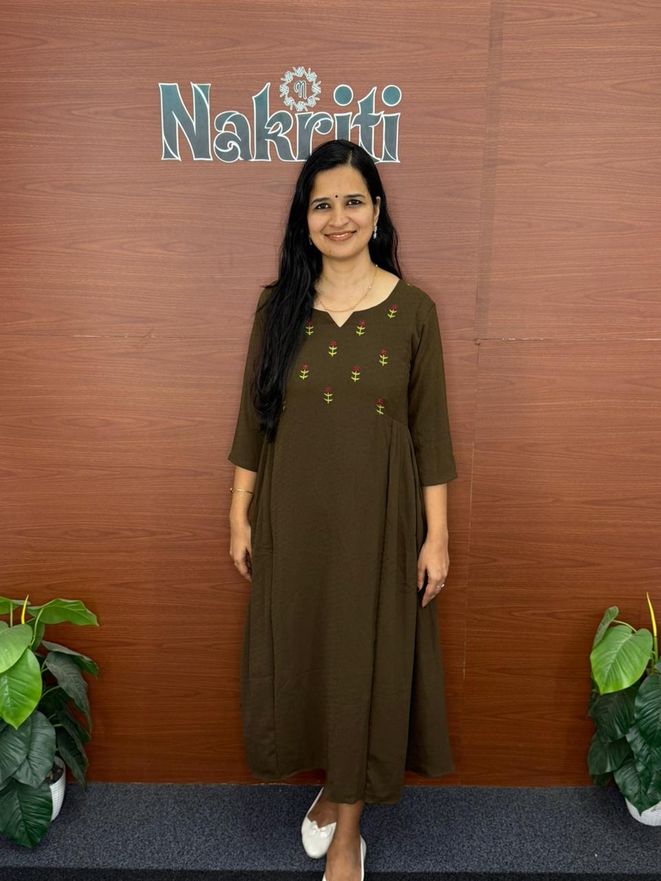 Thread Embroidered a line kurti