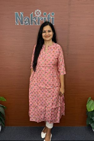 Floral Print A-line silk Kurti