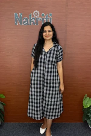 Checked A-line Cotton Kurti