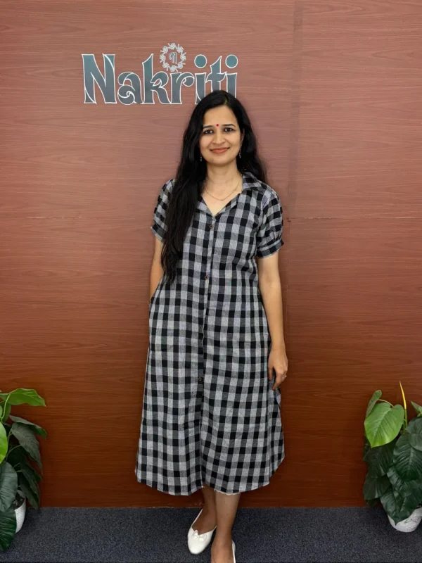 Checked A-line Cotton Kurti