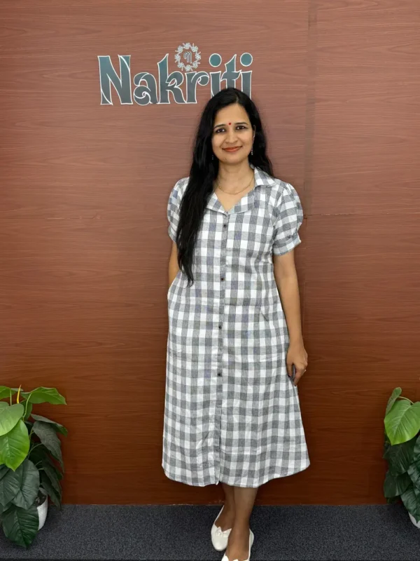 Checked A-line Cotton Kurti