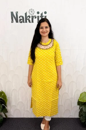 Jewel neck cotton designer kurti