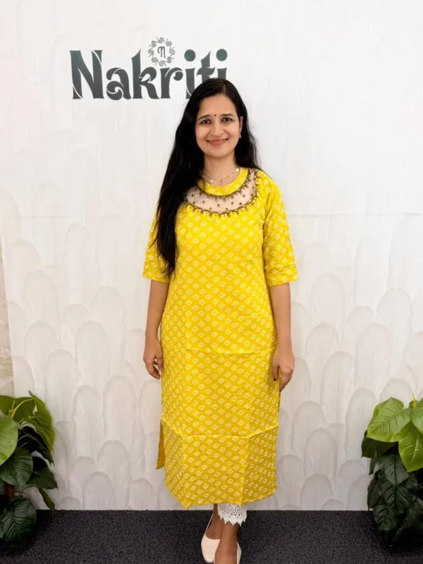 Jewel neck cotton designer kurti
