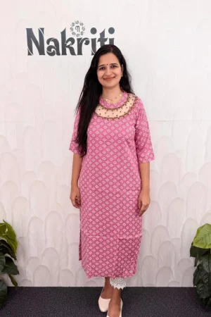 Jewel neck cotton designer kurti