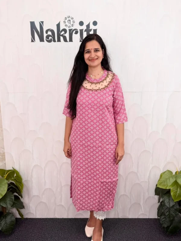 Jewel neck cotton designer kurti