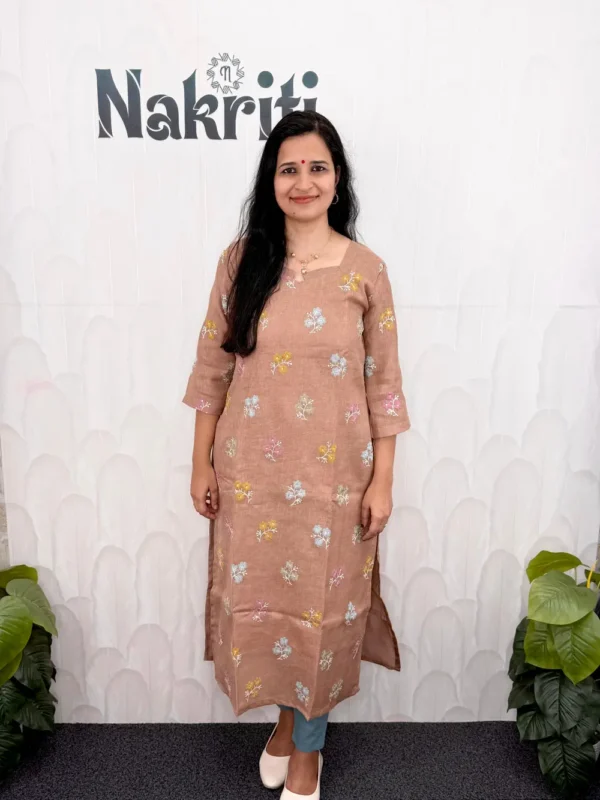 N1550-1 Linen embroidered casual kurti