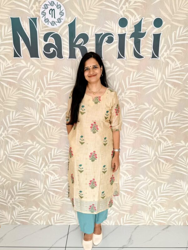 Floral print tissue silk kurti