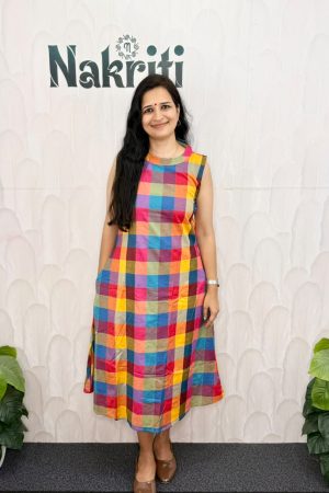 Madras checked cotton A line kurti